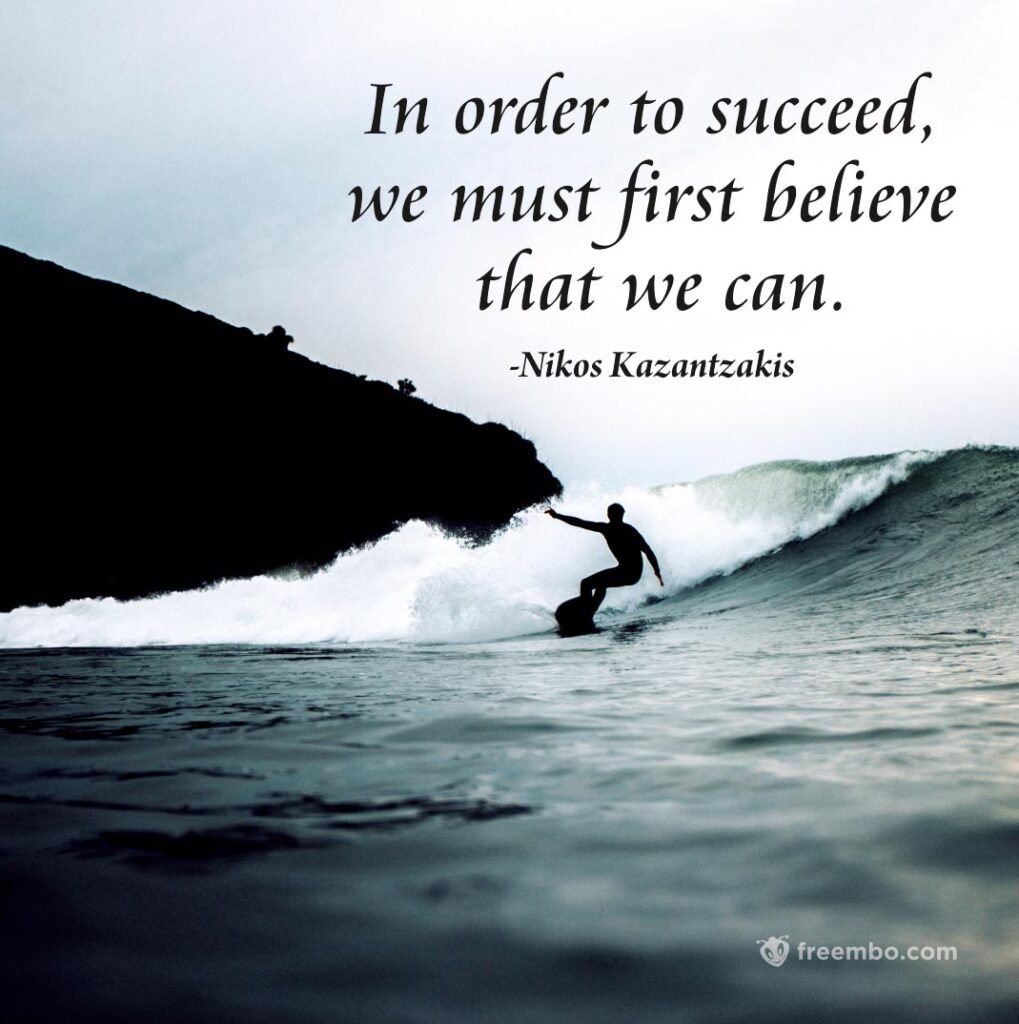 Sea surfing man and quote