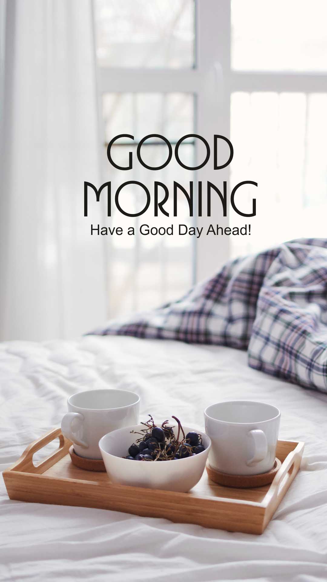 morning bed coffee with good morning message