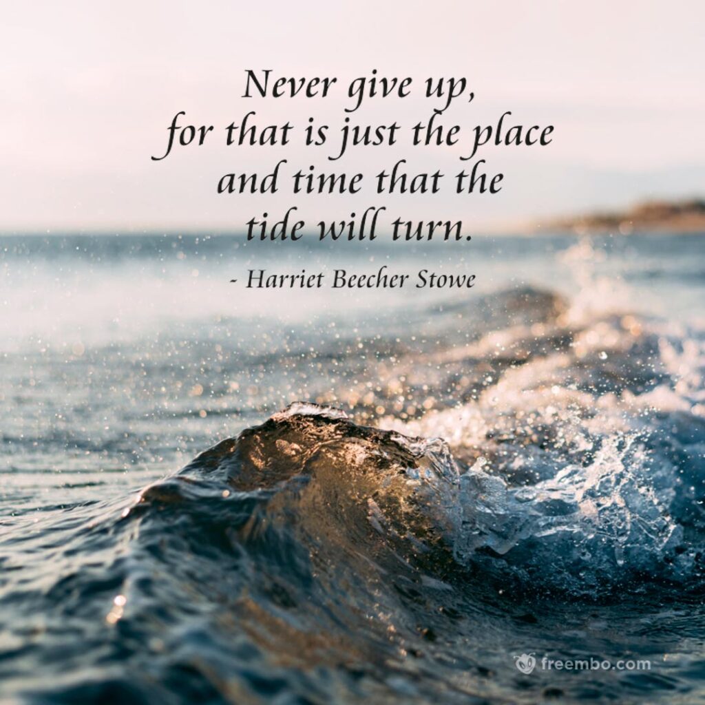 Never give up quotes for sea wave image